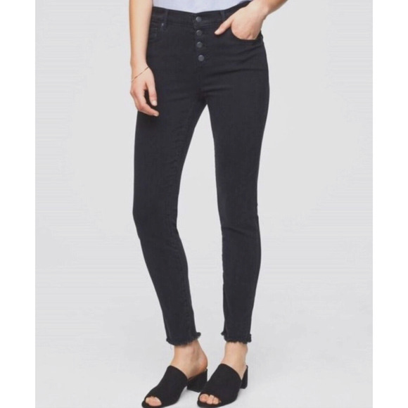 Loft Dark Gray Button Front Fly Skinny Pants Crop Raw Hem Stretchy Jeans Size 4 - Picture 1 of 12